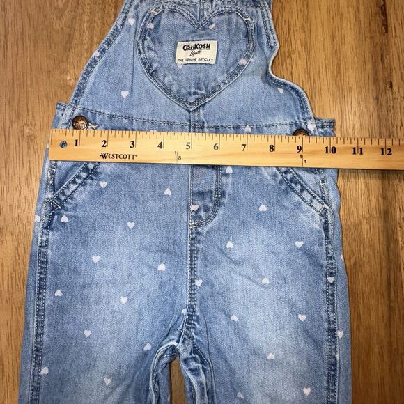 OshKosh B'Gosh Toddler Girl’s Denim Overalls with Hearts Size 18 months Snaps - Picture 6 of 14